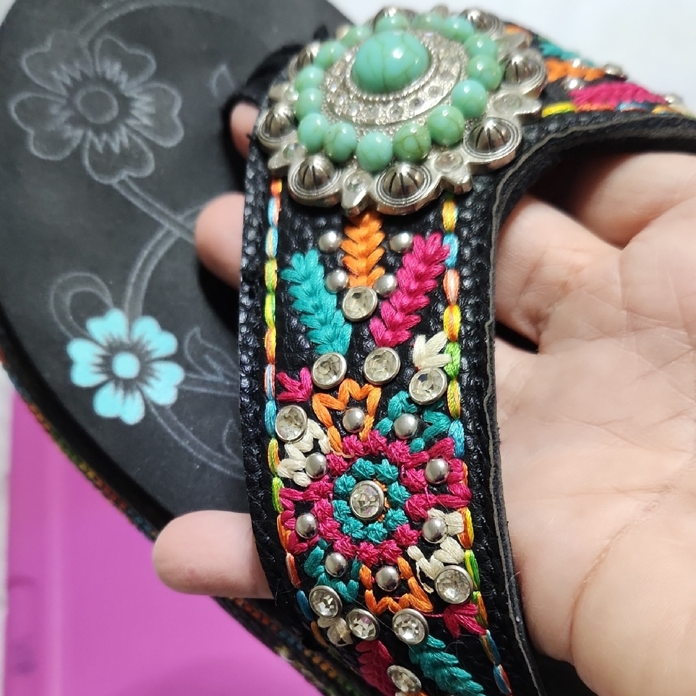 Montana West Black and Multicolor Embroidered Sandals - Picture 11 of 11